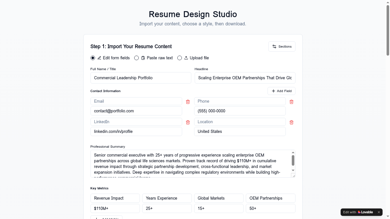 Easy Resume — Resume Design Studio with form-based content import