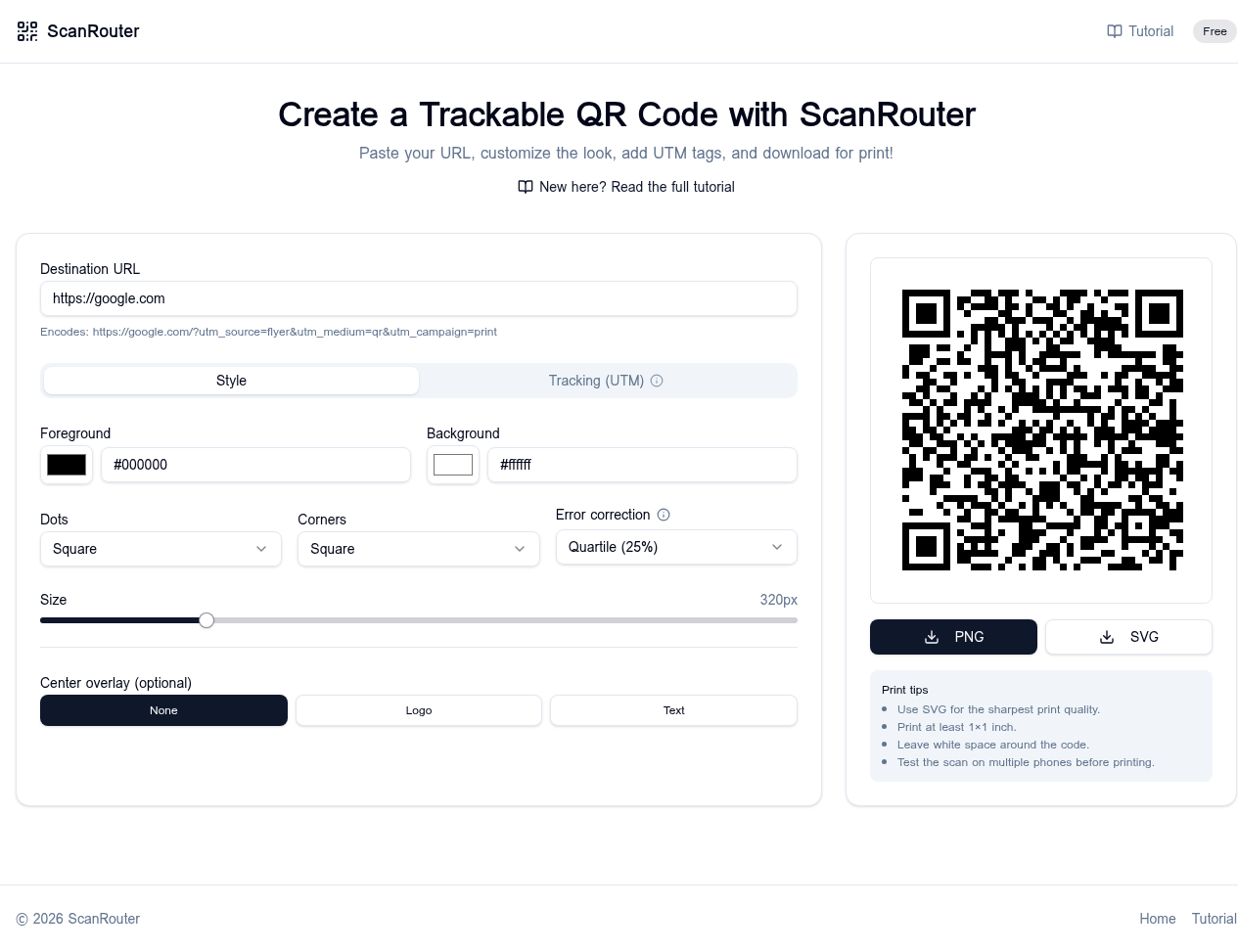 Scan Router — QR code generator with URL input and live preview